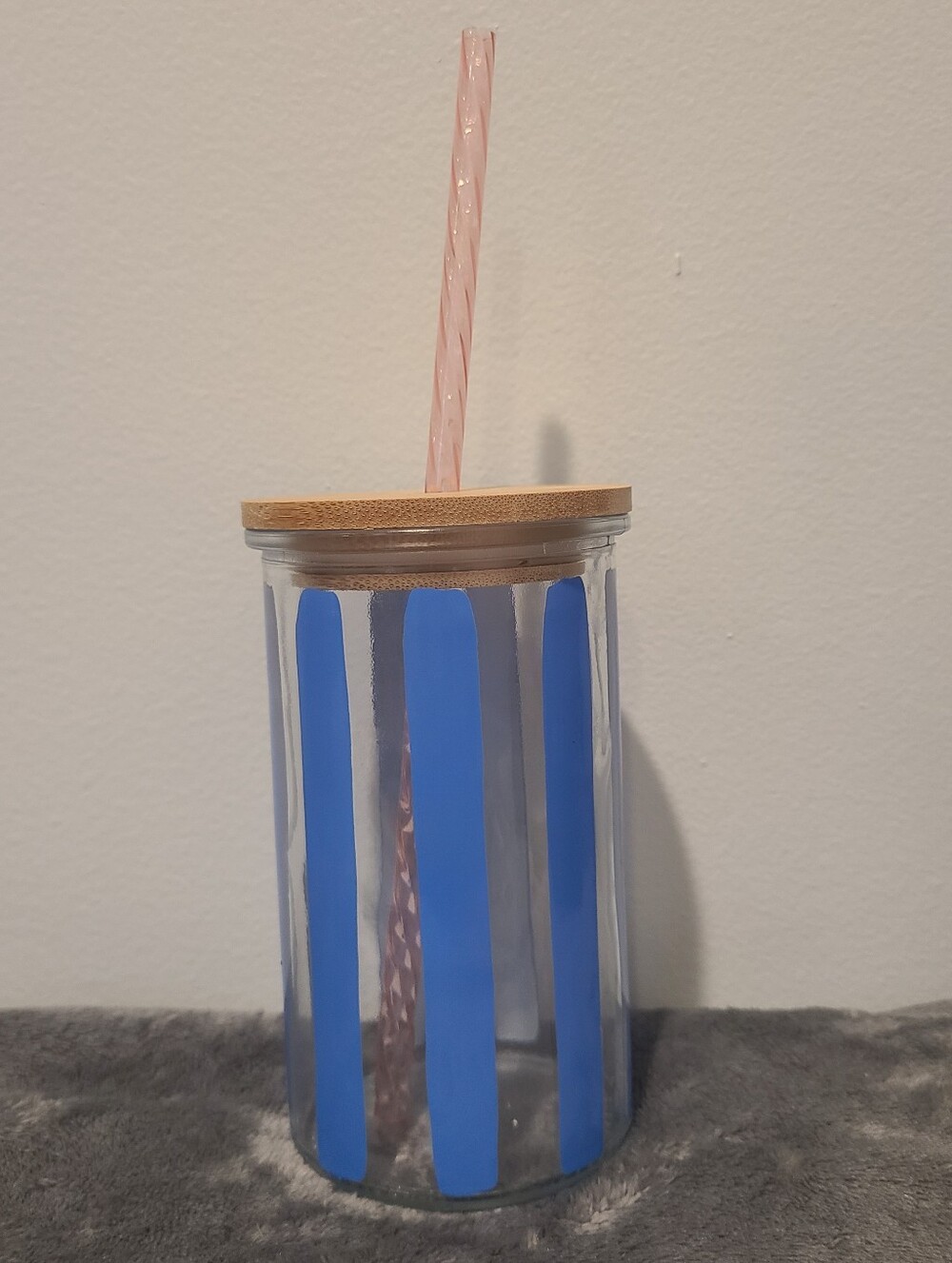 Tumbler Stripes Blue Glass Bamboo Reusable